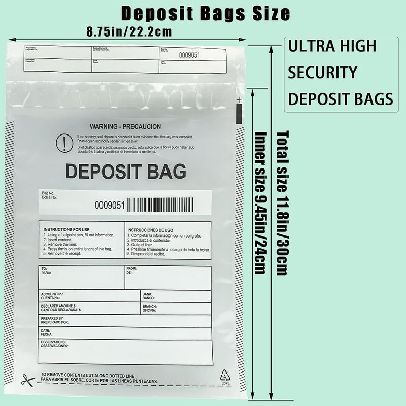Seadasyoon Plastic Deposit Bags 100 Pack Clear 9''x 12'', Security Bank Deposits Bags,Cash register bag,Money bag for Cash,Bank Pocket,Tamper-Evident Bag,Unique Barcode - Image 2